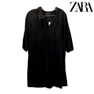 Zara Women's‎ Surplice V-neck 3/4 Sleeves Black Dress